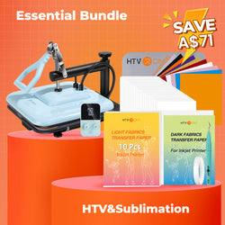 [Essential Bundle] Manual Heat Press Machine 15" x 15" 230V - (2 Colors) & 52 Pcs Heat Press Accessories (HTV, Heat Transfer Paper, Subli Paper, Tools)