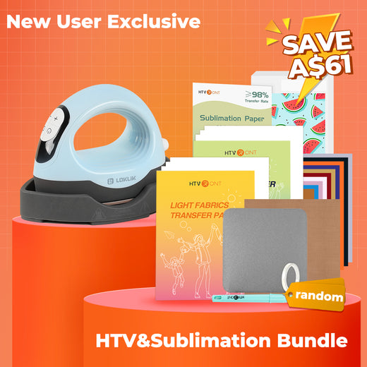 [New User Exclusive]LOKLiK Mini3 Heat Press+Starter Kit(Multicolor HTV*10+Sumblimation Paper*25+Transfer paper*10+PTFE Teflon Sheet+Heat Press Mat+Weeding Tools≥A＄68)