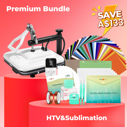 [Premium Bundle] Manual Heat Press Machine 15" x 15" 230V - (2 Colors) & Great Material Bundle (Including 36 sheets HTV, 150 sheets sublimation paper, subli HTV, weeding tools, cutting mat, heat press accessories)