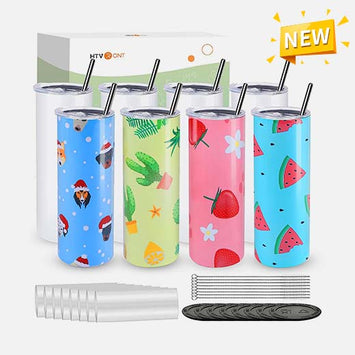 8 Pack Sublimation Tumbler Blank with Sublimation Paper -  Skinny Straight - 20 OZ