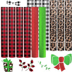 Christmas Buffalo Plaid & Leopard & Glitter Permanent Adhesive Vinyl  Bundle 12" x 12" - 12 Sheets