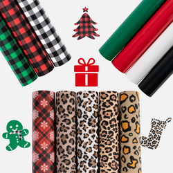 Christmas Patterned Buffalo Plaid & Leopard Heat Transfer Vinyl Bundle  -13 Sheets