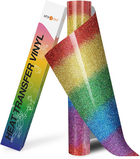 Rainbow Glitter Heat Transfer Vinyl Rolls - 10" x 8ft