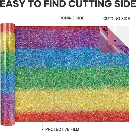 Rainbow Glitter Heat Transfer Vinyl Rolls - 10" x 8ft