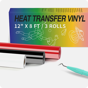 Heat Transfer Vinyl Bundle - 3 Roll 12'' x 8 FT (Black+White+Red)