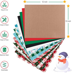 Christmas Patterned Buffalo Plaid Heat Transfer Vinyl Bundle-13 Sheets