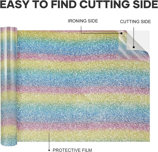 Rainbow Glitter Heat Transfer Vinyl Rolls - 10" x 8ft