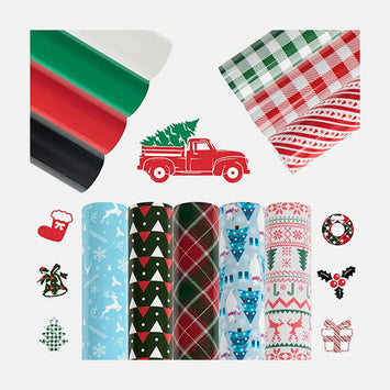 Christmas Patterned Buffalo Plaid Heat Transfer Vinyl Bundle-13 Sheets