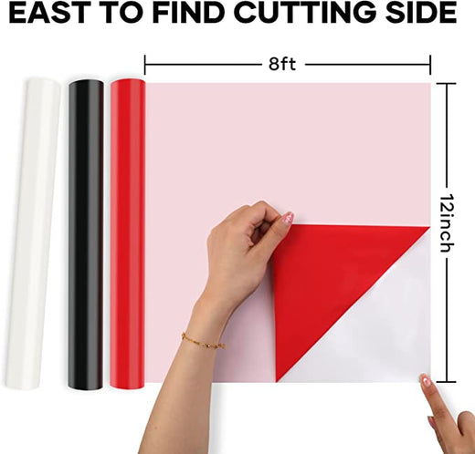 Heat Transfer Vinyl Bundle - 3 Roll 12'' x 8 FT (Black+White+Red)