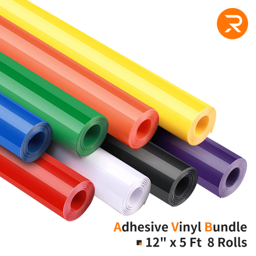 Adhesive Vinyl Roll Bundle - 12" x 5 FT (8 Assorted Colors）