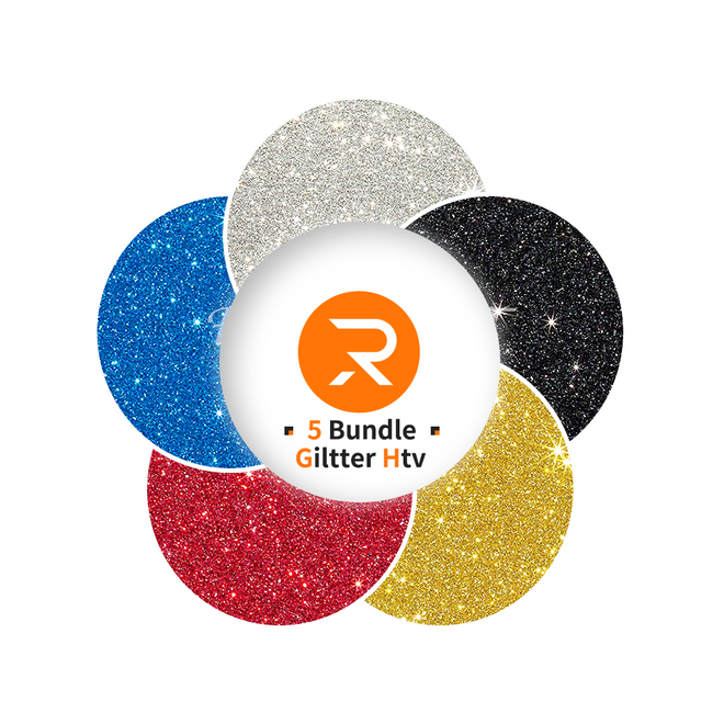 Glitter Heat Transfer Vinyl Bundle - 12" x 10" 5 Pack  (5 Assorted Colors)