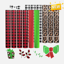 Christmas Buffalo Plaid & Leopard & Glitter Permanent Adhesive Vinyl  Bundle 12" x 12" - 12 Sheets